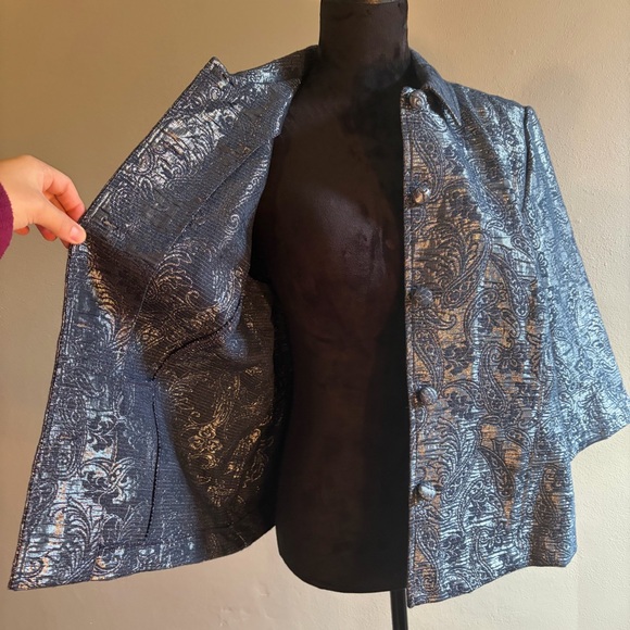 Alfred Dunner Silver Gray Metallic Paisley Blazer Jacket 3/4 Sleeve Shimmer 14P - Picture 7 of 15